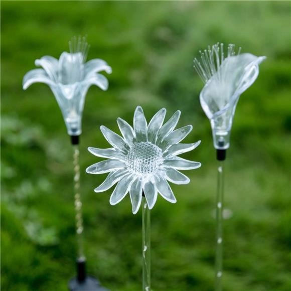 Solar Garden Stake Lights - Set of 3 Decorative Multi-Color Changing LED Flower - Picture 3 of 7